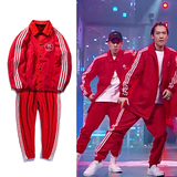 这就是热血街舞团易燃装置同款红色三条杠运动套装比赛服团队定制