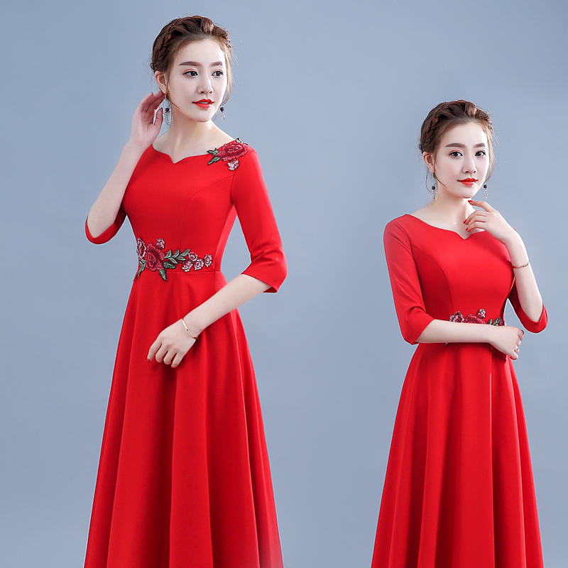 新款合唱服长裙大人大合唱团体演出服女中老年指挥主持人舞台服装 新款合唱服长裙大人大合唱团体演出服女中老年指挥主持人舞台服装