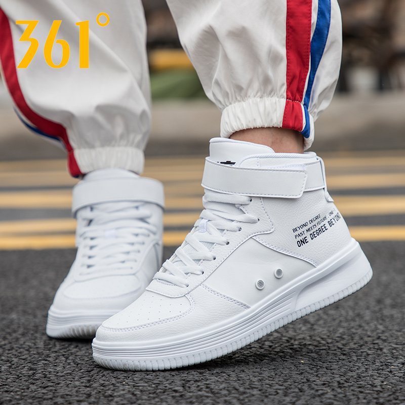 361 women's shoes, high top board shoes, 2019 winter new white casual shoes, 361 degree leather waterproof autumn sports shoes