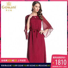 乔万尼2019夏季新品桑蚕丝酒红色修身气质礼服真丝连衣裙女长款图片