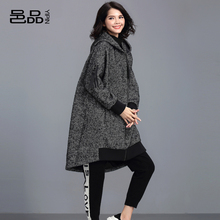 邑品中长款连帽斗篷毛呢外套2018冬装新款女装保暖加厚羊毛呢大衣图片