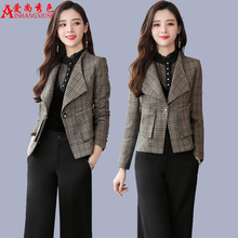 时髦格子短西装女2018春秋装新款韩版显瘦职业小外套女装西服秋季图片