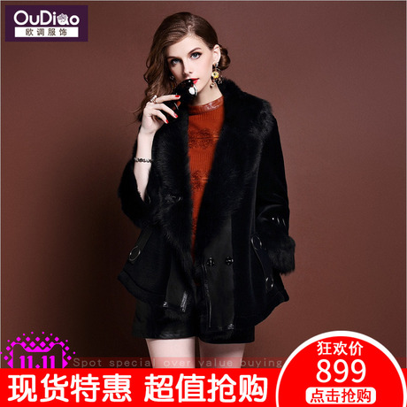 欧调欧洲站2017冬装新款女装托斯卡纳皮毛羊剪绒一体短款外套大衣商品大图