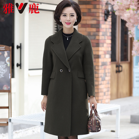 雅鹿中老年毛呢大衣女 中长款双面呢2018秋冬新款时尚春秋妈妈装商品大图