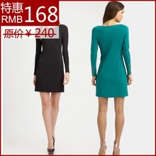 简约百搭显瘦一字领长袖 欧美大牌弹力针织修身 2014初秋新款 连衣裙