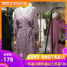 灯笼袖气质裙舒黎红袖2019新夏季豹纹雪纺V领连衣裙女89219171607