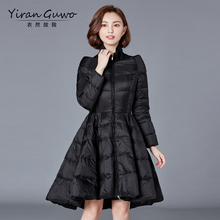 2018冬季新款女装羽绒服中长款女大码显瘦立领加厚白鸭绒外套冬装图片