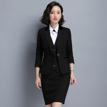 秋冬季职业装女装套装气质长袖面试西装正装工作服三件套马甲套裙图片