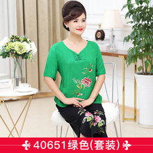 中年女新款2018妈妈夏装两件套夏季时尚短袖套装中老年女装奶奶装图片