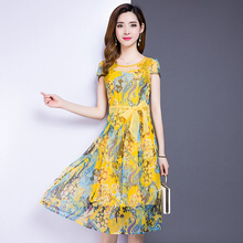 印花雪纺连衣裙2018夏季中长款绑带显瘦减龄中裙韩版洋气女装裙子图片