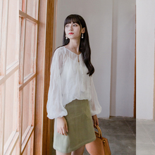 小镇姗姗 茶语 少女A字短裙夏季2018新款女装韩版裙子包臀半身裙图片