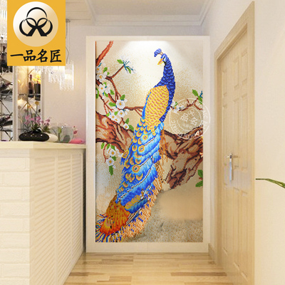 一品名匠水晶玻璃马赛克拼图拼花玄关屏风背景墙孔雀鸟