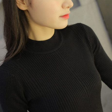 半高领毛衣2018秋冬新款女装韩版套头打底衫短款长袖修身女针织衫商品大图