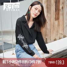 对白别致刺绣雪纺衫女复古长袖chic小衫2018秋装新款翻领V领衬衣图片