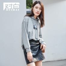 【新品8折】对白罗纹半高领落肩袖chic毛衣女秋2018新款韩范上衣图片