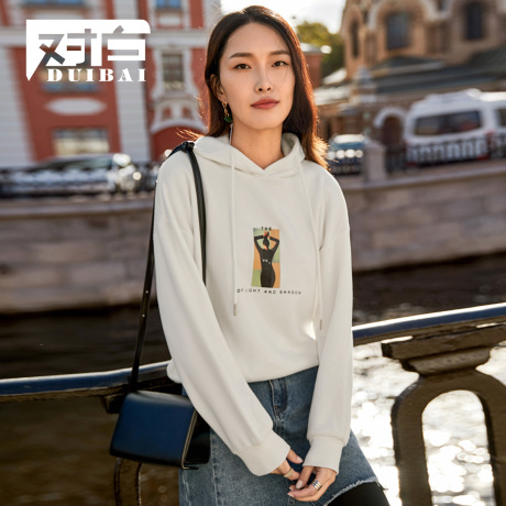 【8折上新价135.9元 补贴34】对白加绒连帽卫衣女超火印花打底衫商品大图