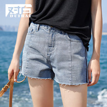 对白2018新款纯棉浅色牛仔短裤女拼接百搭热裤时尚经典夏装裤子女图片