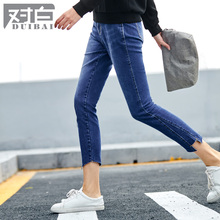 对白2018秋季新款 棉质弹力九分牛仔裤女 时尚简约水洗铅笔裤子图片