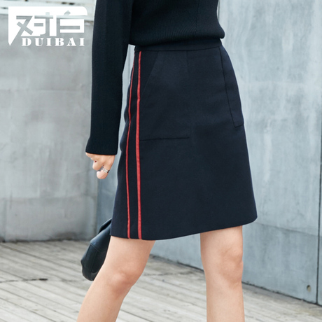 对白2018秋冬新款简约撞色A字裙半身裙女 时尚休闲短裙子商品大图