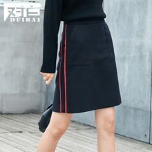 对白2018秋冬新款简约撞色A字裙半身裙女 时尚休闲短裙子图片