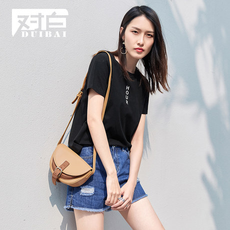 对白字母印花简约短袖T恤女2018夏季新款基础打底衫简约棉质上衣商品大图