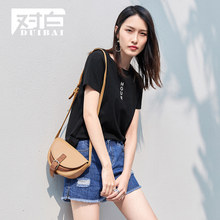 对白字母印花简约短袖T恤女2018夏季新款基础打底衫简约棉质上衣图片