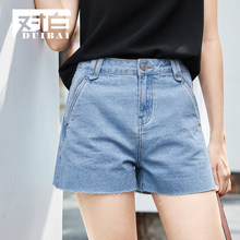 对白浅色牛仔裤女短裤2018夏装新款几何分割简约休闲A字热裤子图片