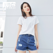 对白镂空纯色短袖白T恤女2018夏装新款棉质简约基础弹力直筒上衣图片