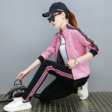 春秋新款套装2019大码女装韩版胖妹妹显瘦休闲运动服女三件套纯棉