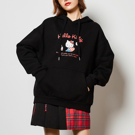 唐狮卫衣2018新款女长袖韩版宽松黑色卫衣女连帽不规则超火卫衣女商品大图