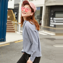 【单件送30元券】唐狮2018冬装新款衬衫女款磨毛条纹衬衫图片