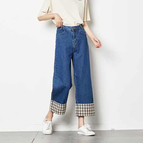唐狮秋款新款原色牛仔裤女时尚牛仔阔腿牛仔裤宽松显瘦10.19商品大图