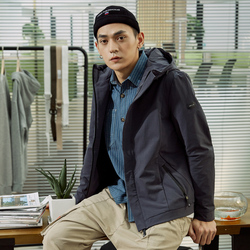 唐狮2019春新款外套男款青年时尚净色结构分割连帽短外套上衣Z