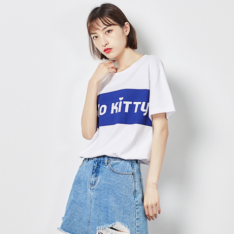 唐狮上衣女夏2018新款白色短袖T恤女纯棉宽松韩版学生T恤女短袖商品大图