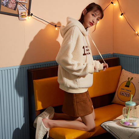 唐狮2018新款女长袖韩版宽松连帽卫衣女羊羔绒超火卫衣女潮ins商品大图