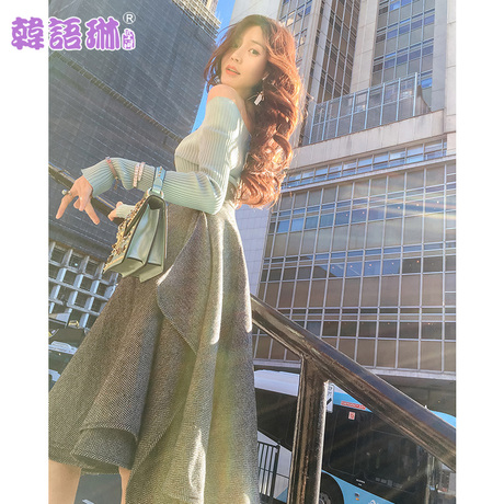 韩语琳秋装气质裙子2018新款女装韩版高腰显瘦半身裙不规则中长裙商品大图