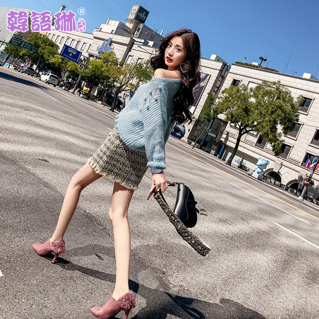 韩语琳2018秋冬新款女装韩版高腰不对称显瘦短裙子修身包臀半身裙商品大图