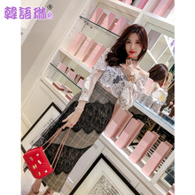 韩语琳秋冬新款2018女装裙子韩版高腰修身半身裙蕾丝中长裙包臀裙图片