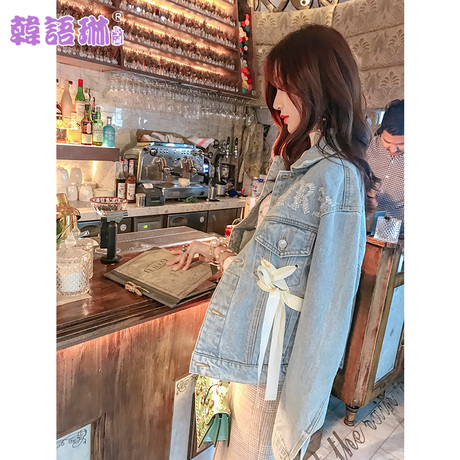 韩语琳牛仔短外套2018新款女装秋冬韩版长袖时尚宽松休闲夹克外套商品大图