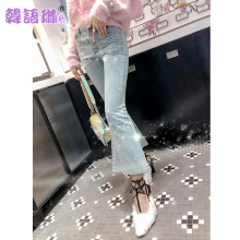 韩语琳秋冬2018新款女装裤子韩版高腰显瘦牛仔裤喇叭裤休闲裤长裤图片