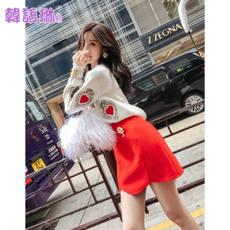 韩语琳2018秋冬新款女装裙子韩版气质高腰半身裙显瘦修身毛呢短裙商品大图