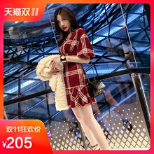 韩语琳新款裙子2018秋冬女装韩版圆领高腰修身连衣裙显瘦鱼尾短裙图片