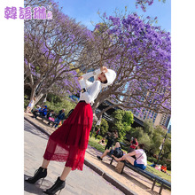 韩语琳网纱半身裙2018新款韩版高腰仙女中长裙a字蛋糕裙子女秋冬图片