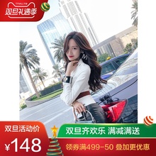 韩语琳西装外套女2018秋冬新款韩版长袖修身不规则白色短款小西装