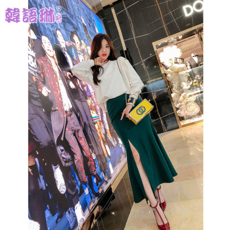 韩语琳半身裙秋冬女装2018新款韩版高腰显瘦开叉长裙子包臀鱼尾裙商品大图