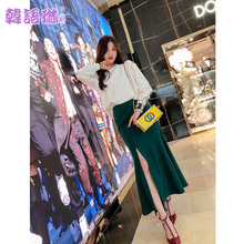 韩语琳半身裙秋冬女装2018新款韩版高腰显瘦开叉长裙子包臀鱼尾裙图片