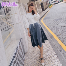 韩语琳空间秋装女2018时尚气质百搭收腰显瘦丝绒中长款半身裙图片