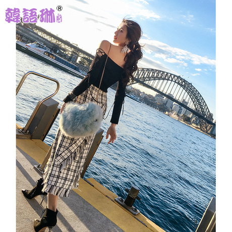韩语琳女装新款裙子2018秋季韩版高腰半身裙不规则显瘦长裙大摆裙商品大图