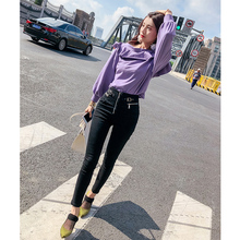 韩语琳秋装牛仔裤2018新款女装韩版修身显瘦裤子九分裤黑色休闲裤图片