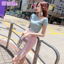 韩语琳夏季2018新款女装韩版裙子蕾丝拼接包臀裙开叉半身裙短裙女图片